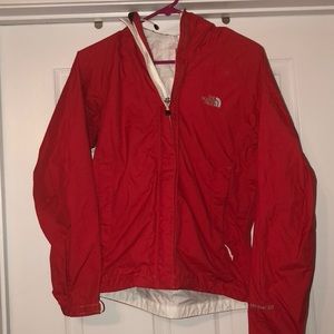 Red North Face women’s raincoat